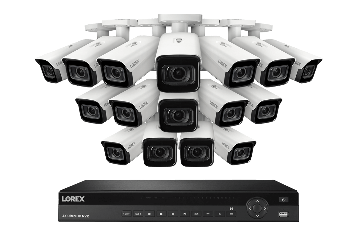 Lorex 4K (16 Camera Capable) 4TB Wired NVR System with Nocturnal 3 Smart IP Bullet Cameras with Motorized Varifocal Lens - White 16