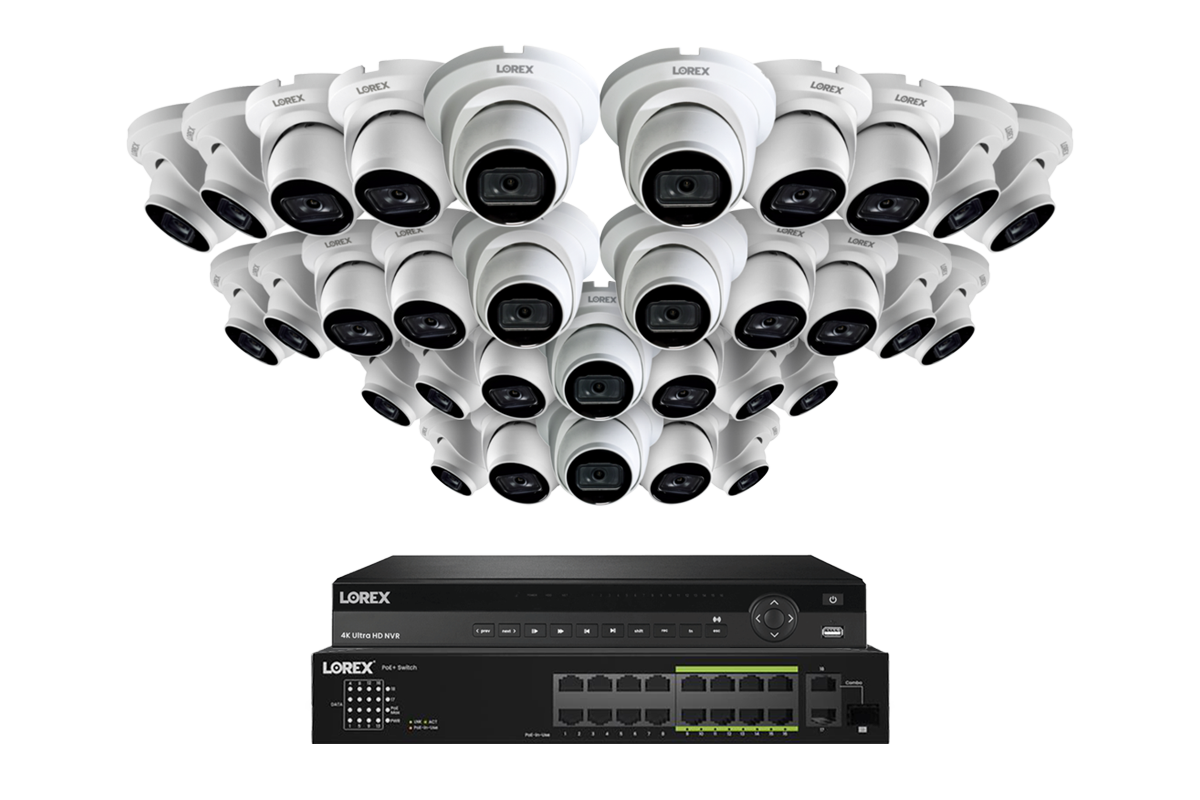 Lorex Fusion (4K 32-Camera Capable) 8TB NVR System with Bullet Cameras featuring Listen-In Audio - White 32