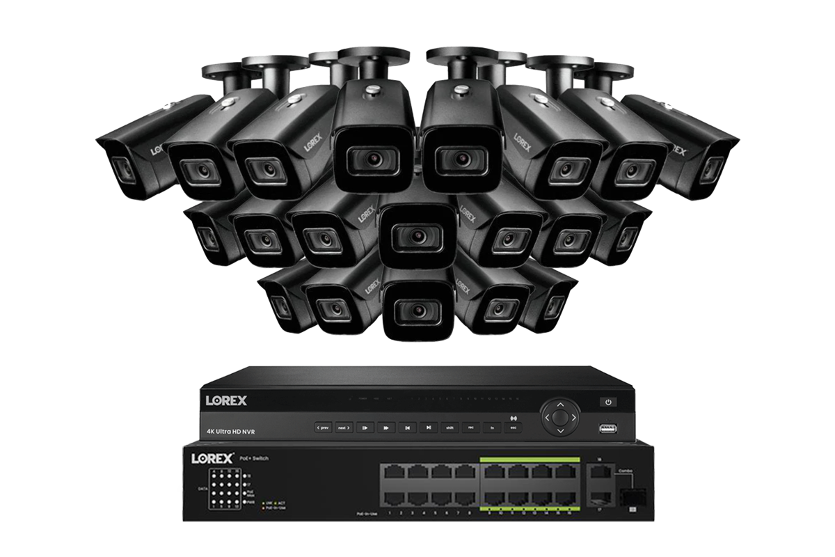 Lorex 4K (32 Camera Capable) 8TB Wired NVR System with Nocturnal 3 Smart IP Bullet Cameras Featuring Listen-In Audio and 30FPS Recording