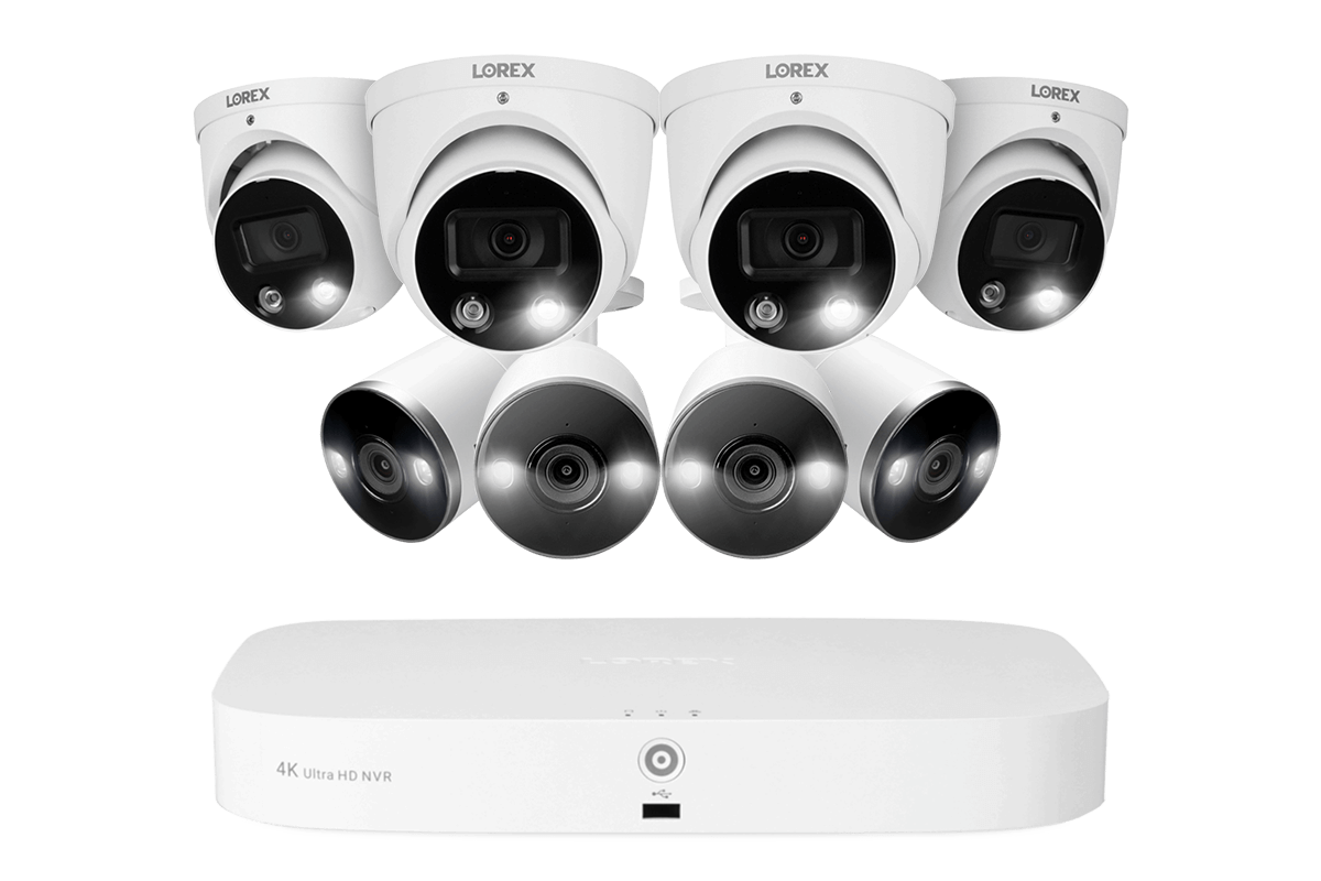 8-Channel Fusion NVR System with 4 Dome and 4 Bullet Smart Deterrence 4K IP Cameras