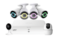 Système NVR Lorex Fusion 4K+ 16 canaux (8 filaires + 8 Fusion Wi-Fi) 2 To avec quatre caméras IP Bullet filaires H16 4K, une caméra panoramique-inclinaison 2K et une caméra Wi-Fi intérieure 2K