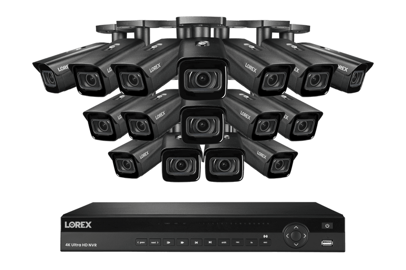 Lorex 4K (16 Camera Capable) 4TB Wired NVR System with Nocturnal 4 Smart IP Bullet Cameras Featuring Motorized Varifocal Lens, Vandal Resistant and 30FPS - Black 16