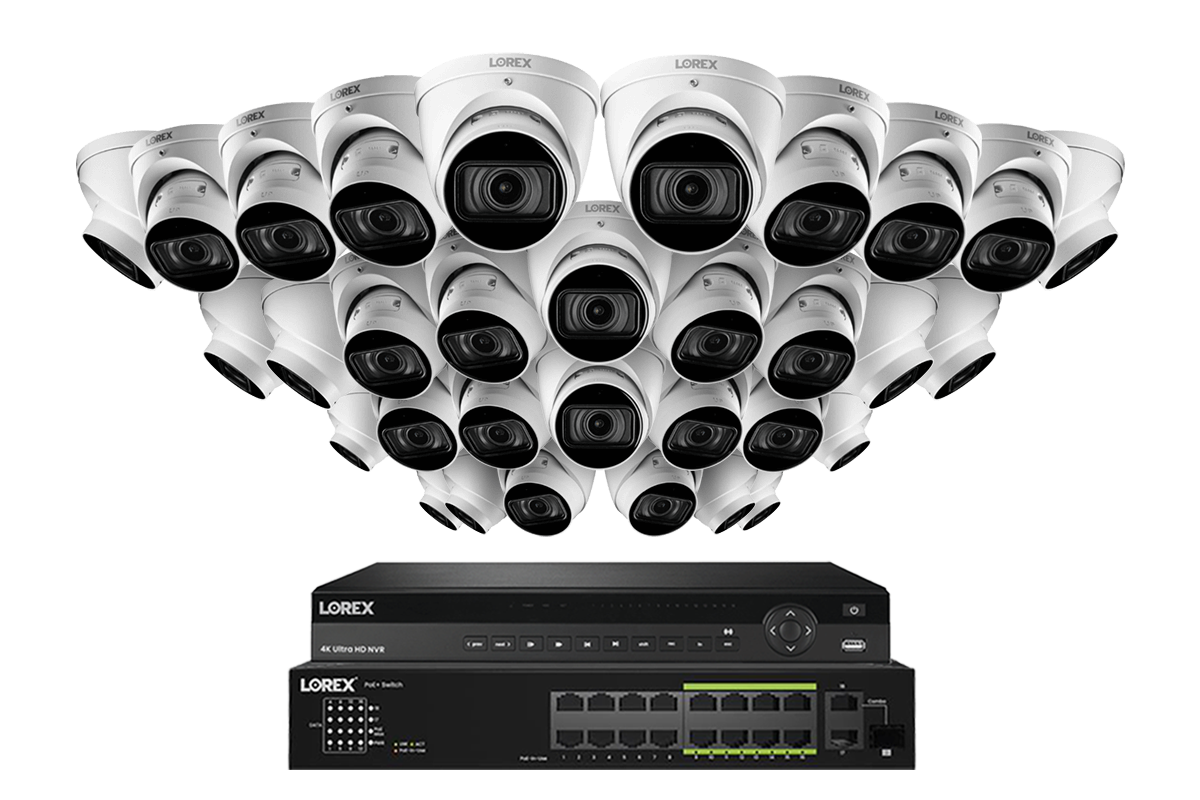 Lorex 4K (32 Camera Capable) 8TB Wired NVR System with Nocturnal 3 Smart IP Dome Cameras Featuring Motorized Varifocal Lens and 30FPS Recording