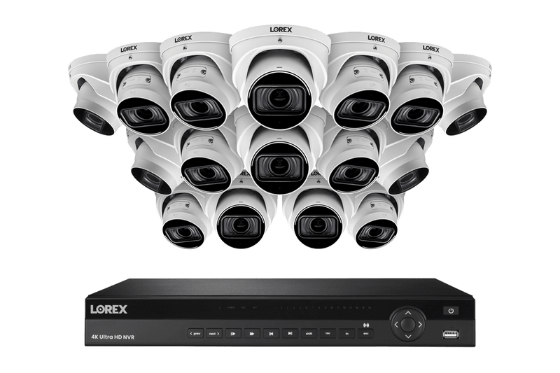 Lorex 4K (16 Camera Capable) 4TB Wired NVR System with Nocturnal 3 Smart IP Dome Cameras with Listen-in Audio and Motorized Varifocal Lenses - White 16