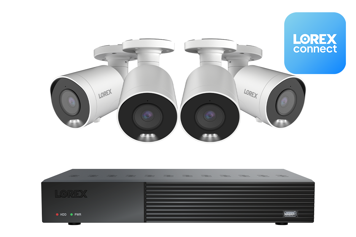 Lorex Connect 4K 8 Camera Capable 1TB Wired NVR System with 4K IP Bullet Security Cameras