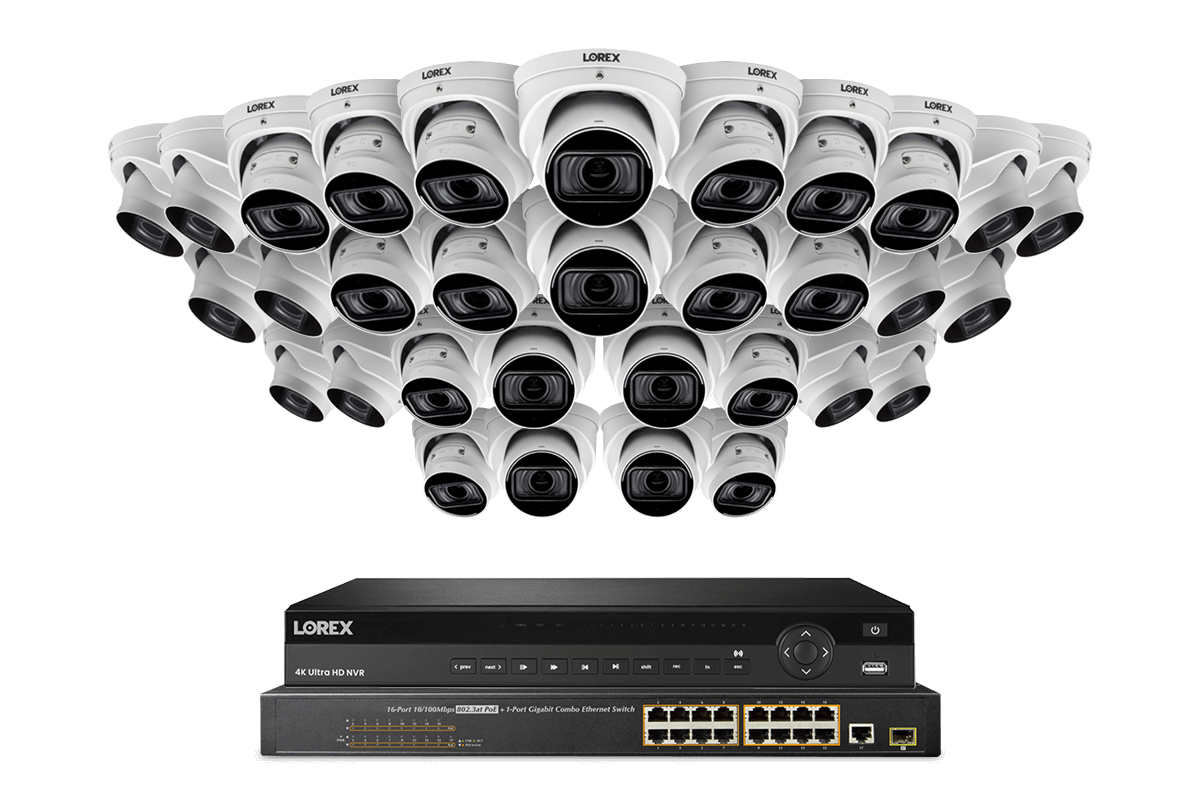 Lorex 4K 32-Channel 8TB Wired NVR System with Nocturnal 4 Smart IP Dome Cameras Featuring Motorized Varifocal Lens, Listen-In Audio and 30FPS Recording
