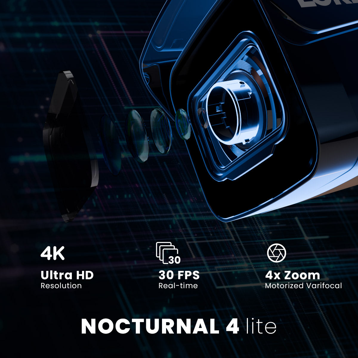 Caméra de sécurité IP filaire Bullet série Nocturnal N4 Lite 4K avec objectif varifocal motorisé, enregistrement 30 ips en temps réel et certification anti-vandalisme IK10