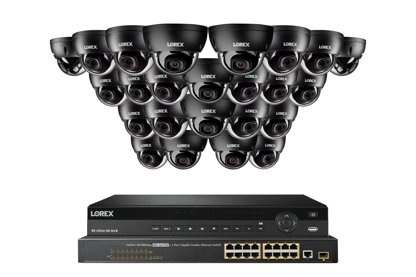 Système NVR filaire Lorex Elite Series 4K compatible avec 32 caméras et doté d'un disque dur de 6 To, avec caméras dôme IP A10 de 8 MP (4K)
