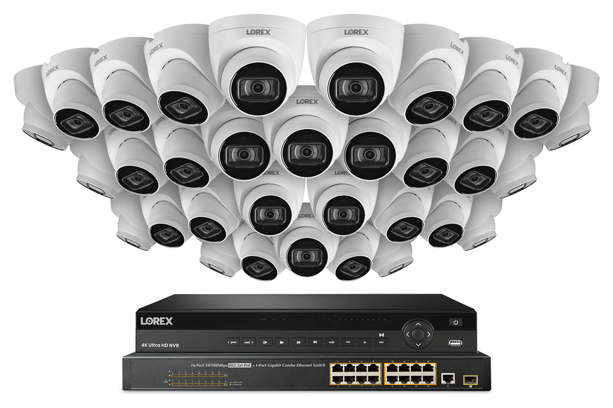 32-Channel NVR System with Thirty-Two 4K (8MP) IP Dome Cameras