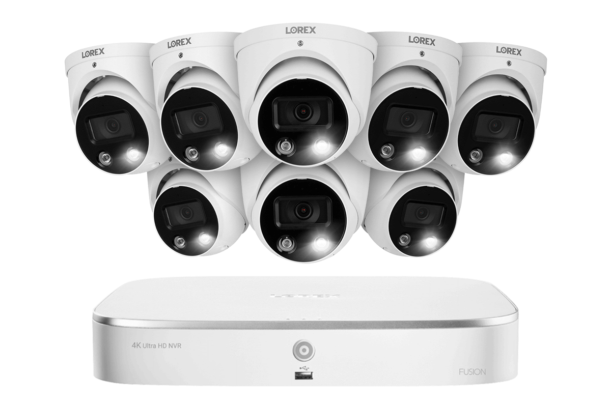 Lorex Fusion 4K 16-Channel (8 Wired + 8 Wi-Fi) 2TB NVR System with Dome Cameras Featuring Smart Deterrence and 2-Way Audio