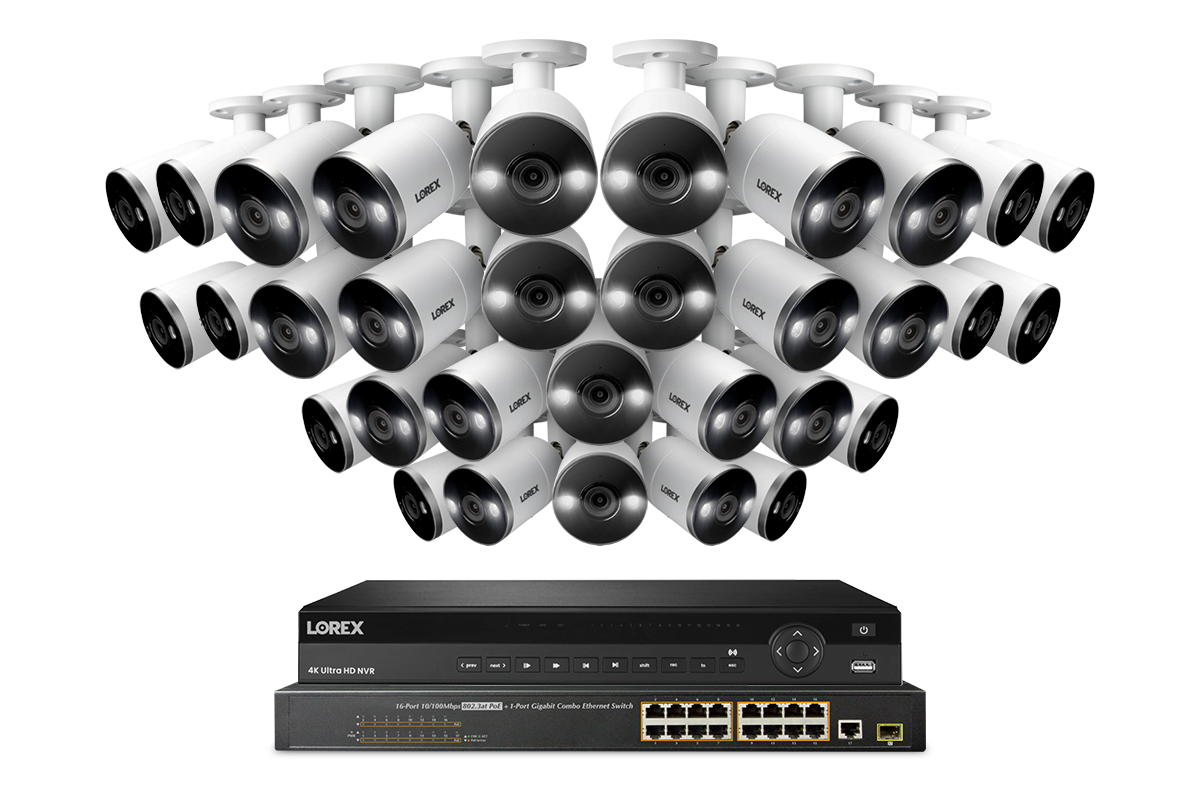 Lorex 4K (32 Camera Capable) 8TB Wired NVR System with Active Deterrence Bullet Security Cameras