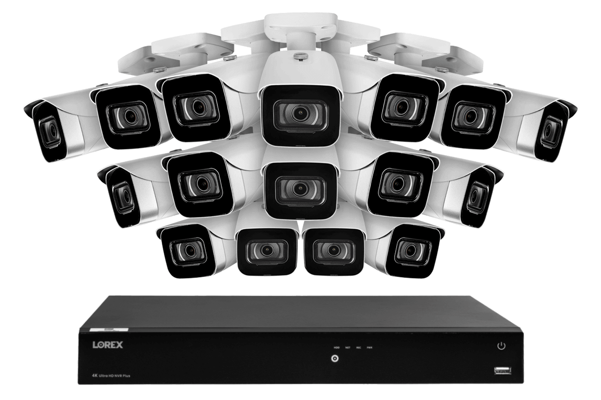 Lorex Fusion 4K (16 Camera Capable) 4TB Wired NVR System with IP Bullet Cameras