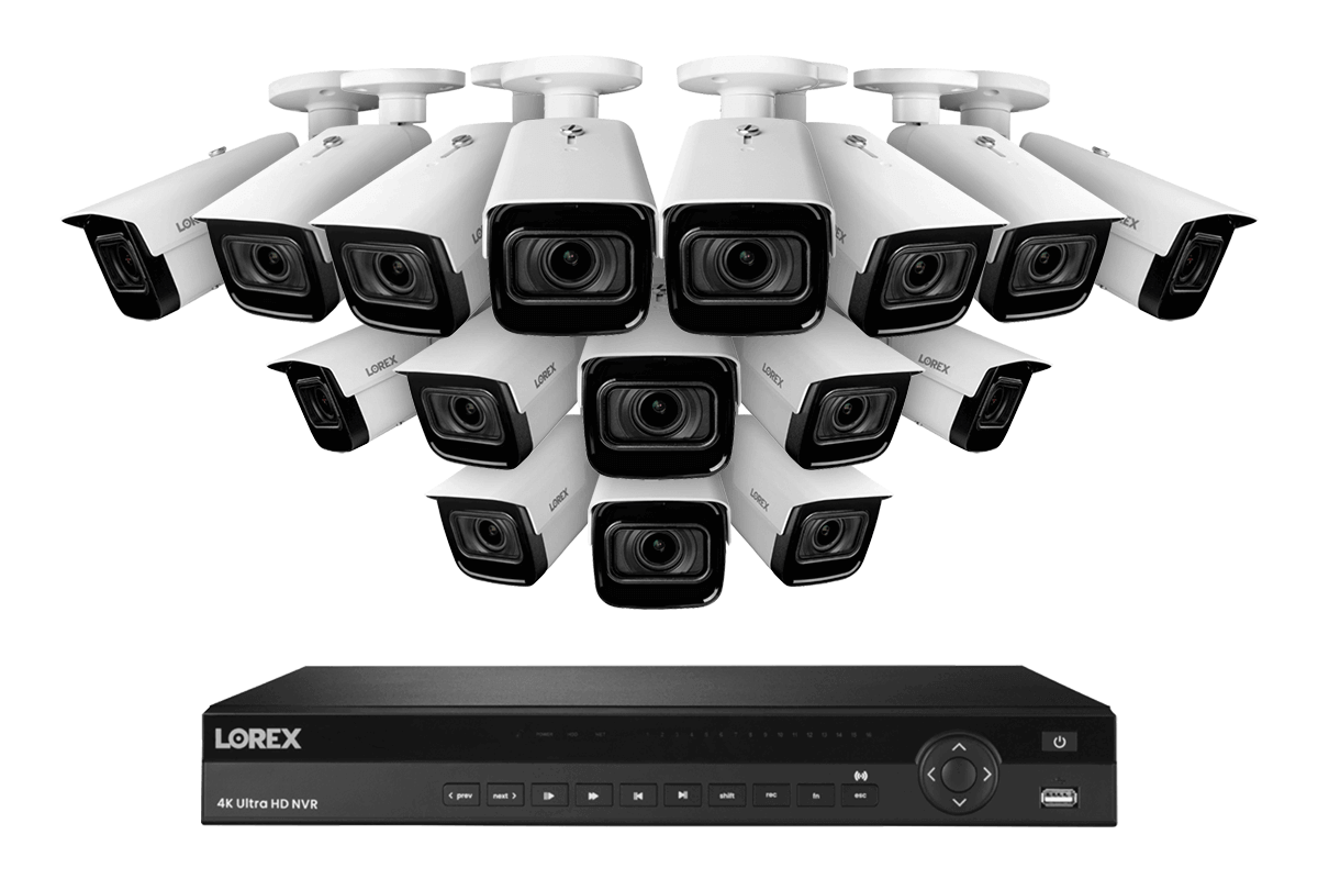 16-Channel Nocturnal NVR System with 16 4K (8MP) Smart IP Optical Zoom White Security Cameras with Real-Time 30FPS Recording