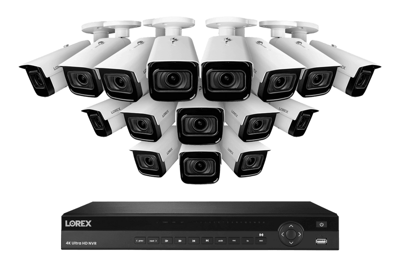 16-Channel Nocturnal NVR System with 16 4K (8MP) Smart IP Optical Zoom White Security Cameras with Real-Time 30FPS Recording