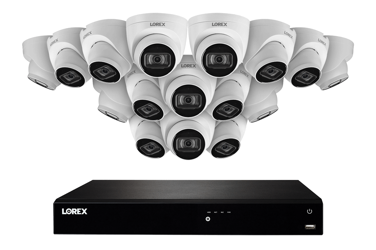 16-Channel Fusion NVR System with Sixteen 4K (8MP) IP Dome Cameras and Listen-In Audio