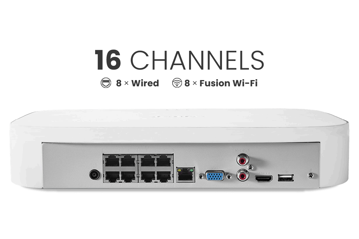 Lorex 4K 16-Camera Capable (8 Wired + 8 Fusion Wi-Fi) 2TB Wired NVR System with IP Dome Cameras featuring Listen-In Audio - Lorex Technology Inc.