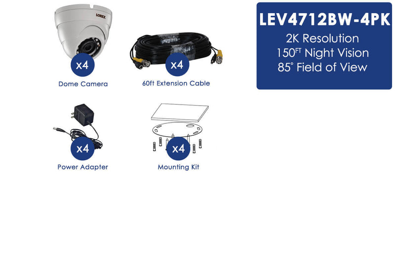 2K SuperHD Weatherproof Night-Vision Dome Security Camera (4-pack)