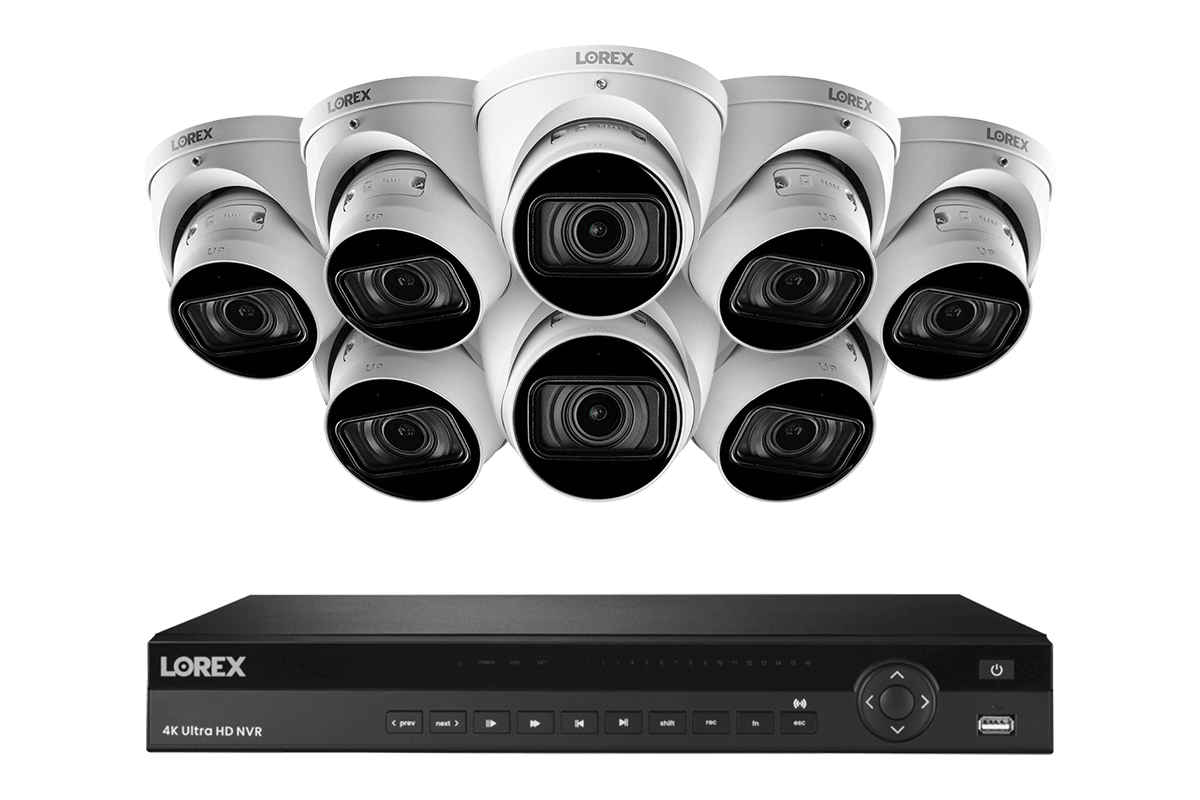 16-Channel Nocturnal NVR System with Eight 4K (8MP) Smart IP Optical Zoom Dome Security Cameras with Real-Time 30FPS Recording and Listen-in Audio