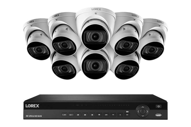 16-Channel Nocturnal NVR System with Eight 4K (8MP) Smart IP Optical Zoom White Dome Security Cameras with Real-Time 30FPS Recording and Listen-in Audio
