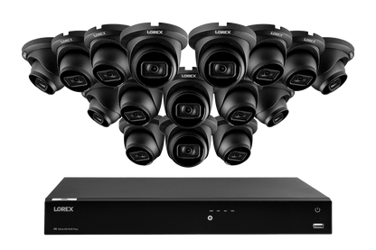 Lorex 4K 16-Camera Capable (Wired + Fusion Wi-Fi) 4TB NVR System with IP Dome Cameras featuring Listen-In Audio - Black 16