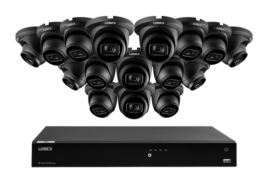 Lorex 4K 16-Camera Capable (Wired + Fusion Wi-Fi) 4TB NVR System with IP Dome Cameras featuring Listen-In Audio - Black 16