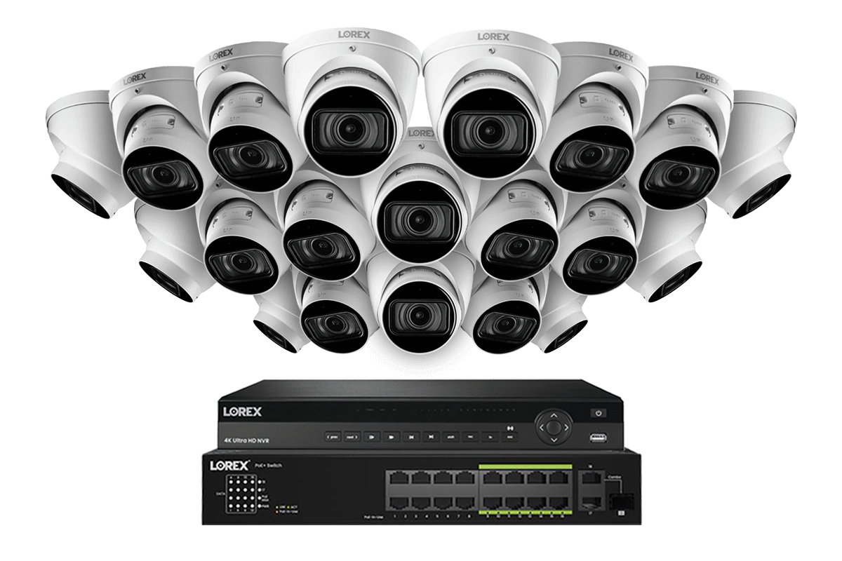 Lorex 4K (32 Camera Capable) 8TB Wired NVR System with Nocturnal 3 Smart IP Dome Cameras Featuring Motorized Varifocal Lens and 30FPS Recording