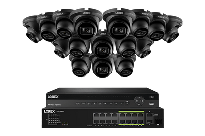 Lorex 4K (32 Camera Capable) 8TB Wired NVR System with Nocturnal 3 16 Black Smart IP Dome Cameras Featuring Listen-In Audio and 30FPS Recording