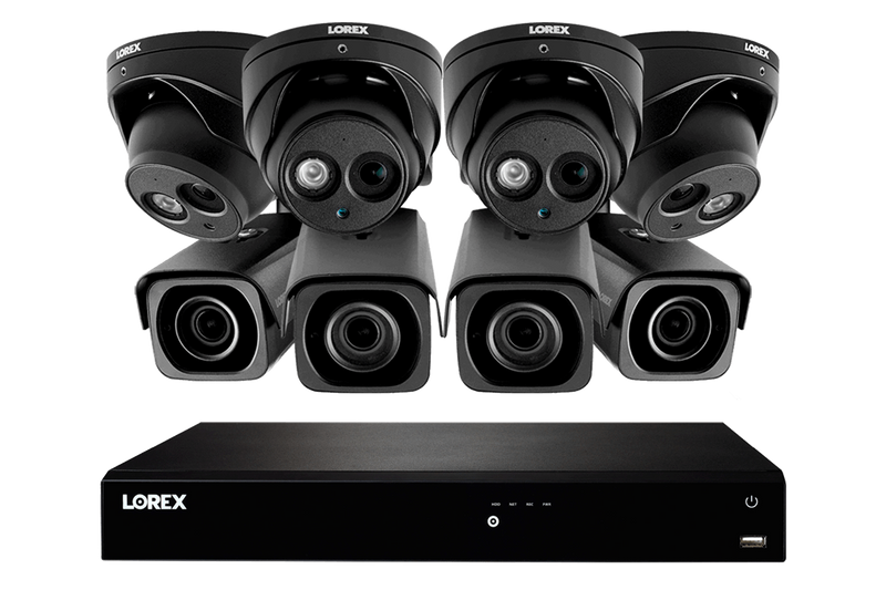 4K Nocturnal IP NVR System with Four Outdoor 4K (8MP) IP Bullet and Four 4K Audio Dome Cameras, 4x Optical Zoom and 250FT Night Vision