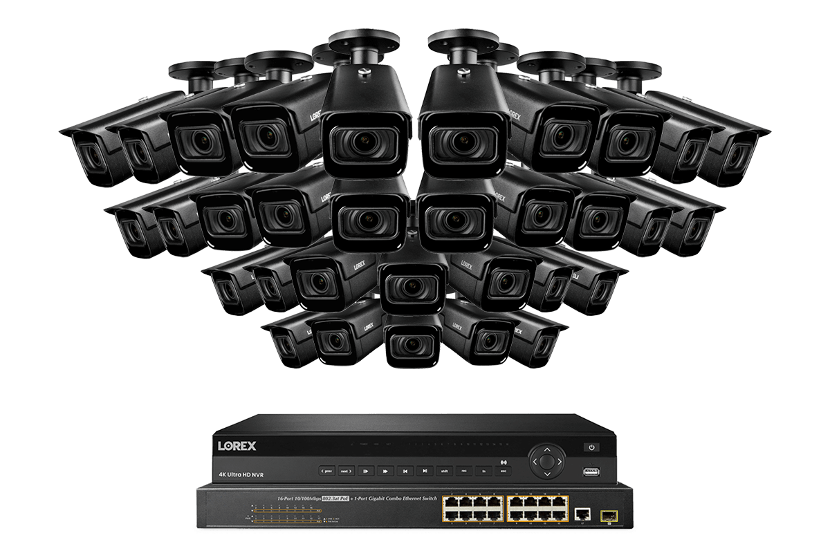 32-Channel NVR System with Thirty-Two 4K (8MP) Smart IP Motorized Optical Zoom Security Cameras and Real-Time 30FPS Recording