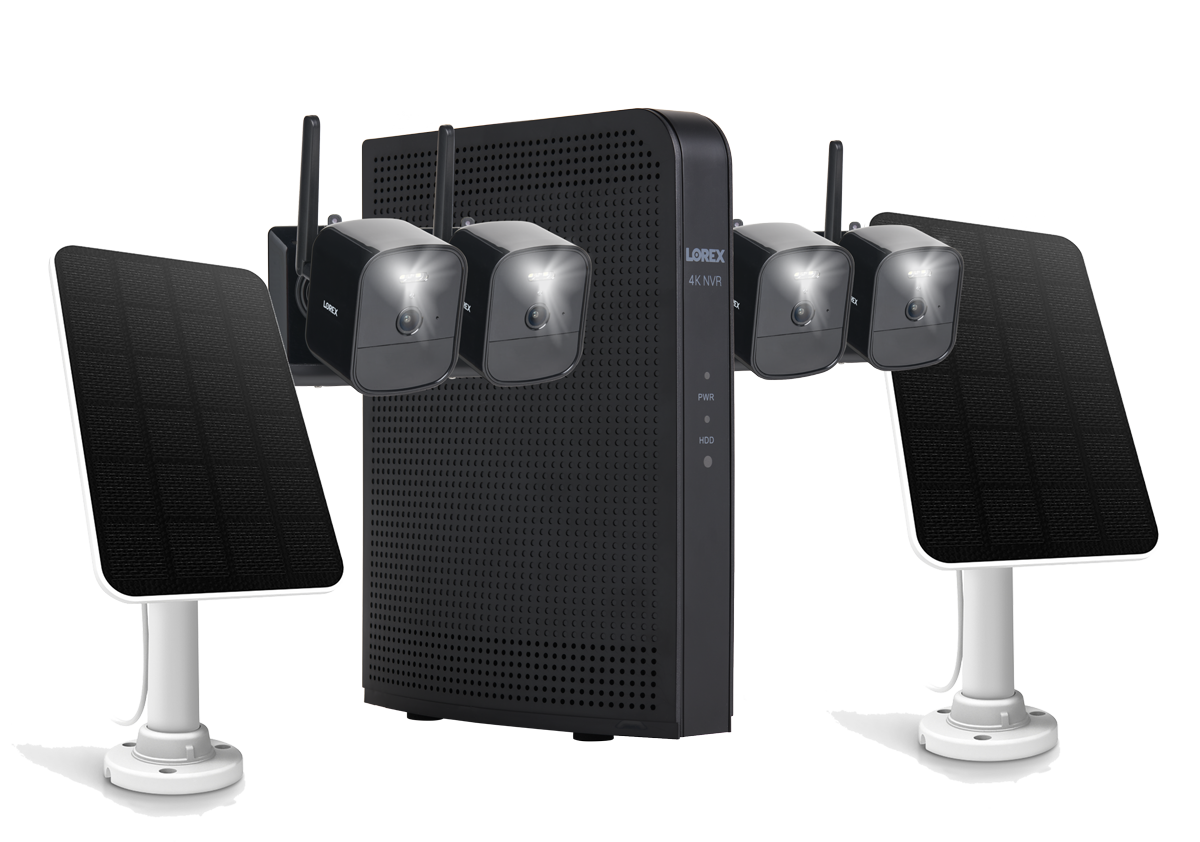 Lorex 4K 1TB Wi-Fi HaLow NVR System with Four Outdoor Battery Security Cameras and Solar Panels