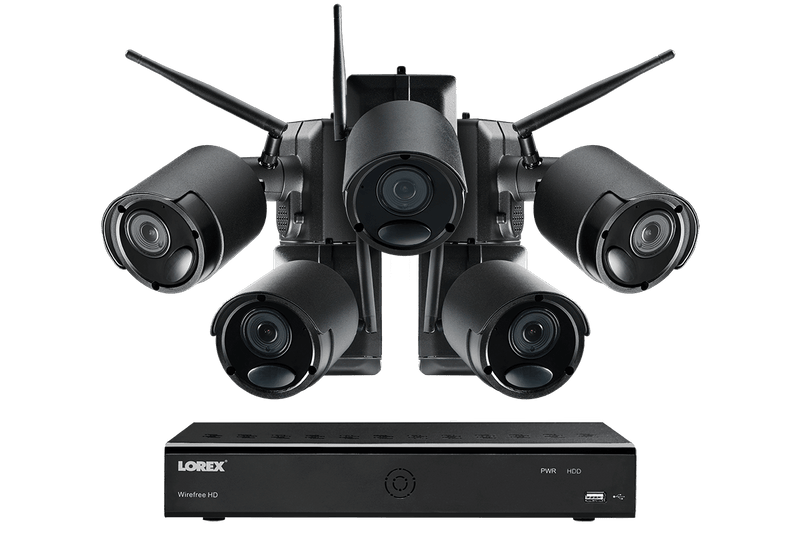 1080p Wire Free Camera System with Five Battery Powered Metal Cameras, 65ft Night Vision, Two-Way Audio, and a 1TB Hard Drive