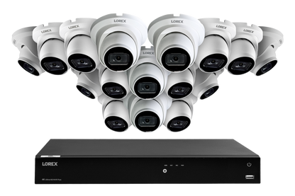 Lorex 4K 16-Camera Capable (Wired + Fusion Wi-Fi) 4TB NVR System with IP Dome Cameras featuring Listen-In Audio - White 16
