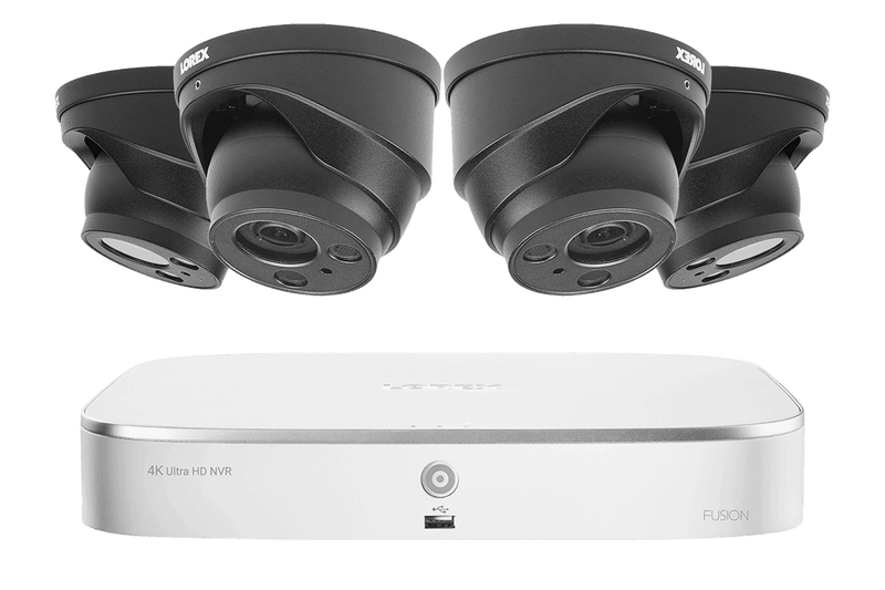 4K Nocturnal IP NVR System with Four 4K (8MP) Motorized Zoom Lens Dome Cameras, 250FT Night Vision