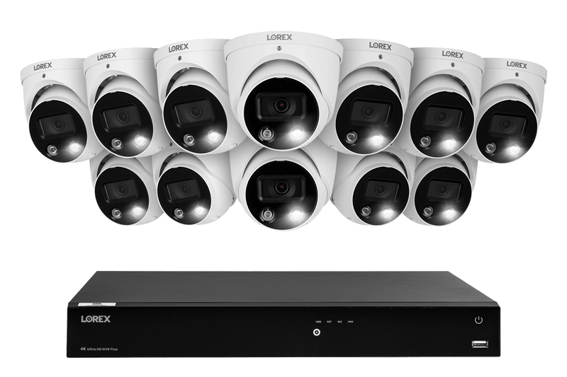 Lorex Fusion 4K (16 Camera Capable) 4TB Wired NVR System with Dome Cameras Featuring Smart Deterrence and Two-Way Talk