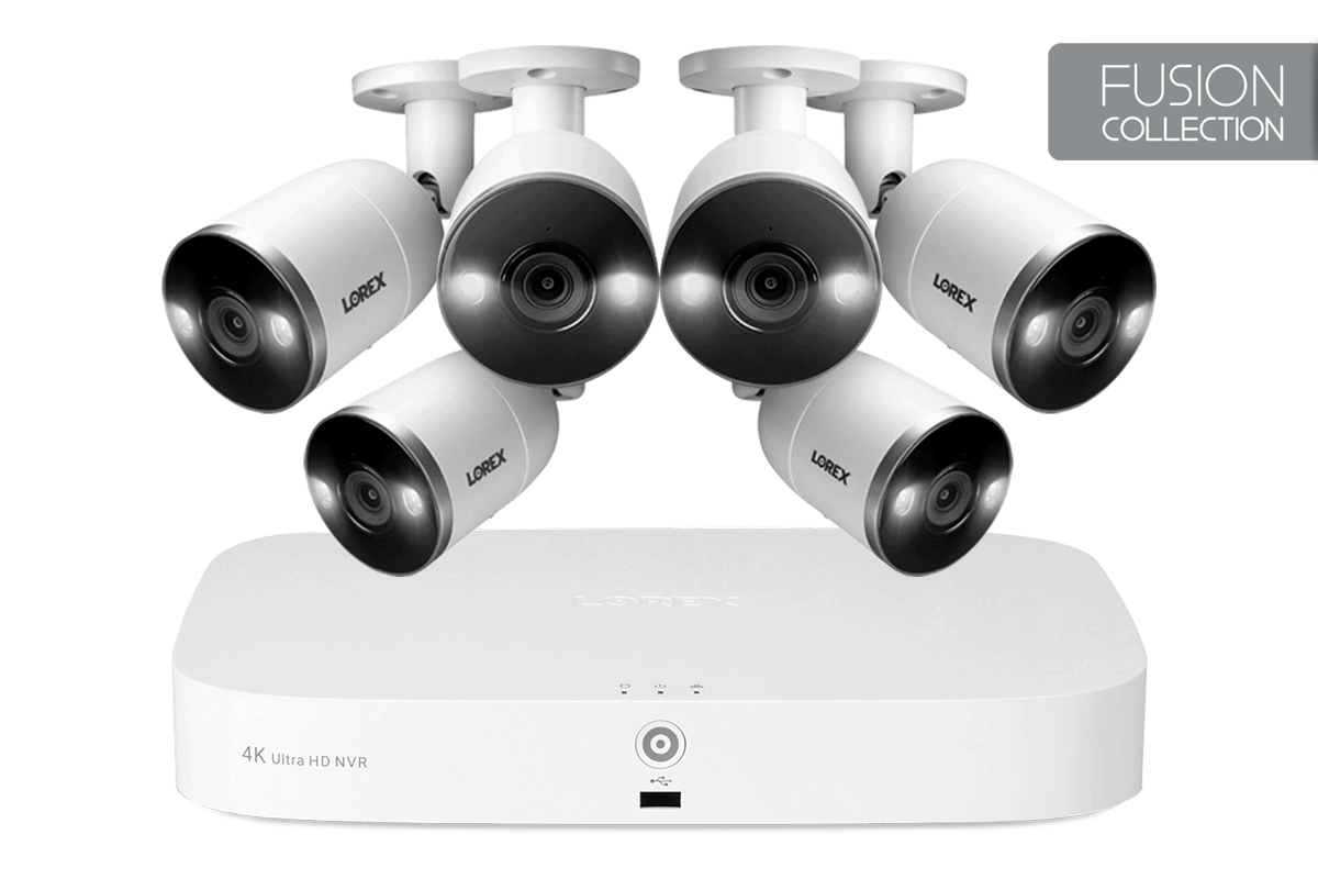 Lorex 4K 8-Channel NVR System with 6 Smart Deterrence Cameras, Fusion Capabilities and Smart Motion Detection Plus