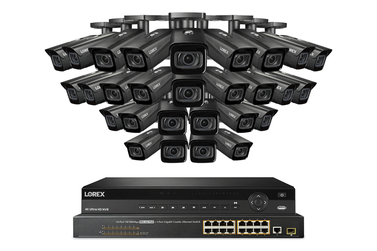 Lorex 4K 32-Channel 8TB Wired NVR System with Nocturnal 4 Smart IP Bullet Cameras Featuring Motorized Varifocal Lens, Vandal Resistant and 30FPS Recording