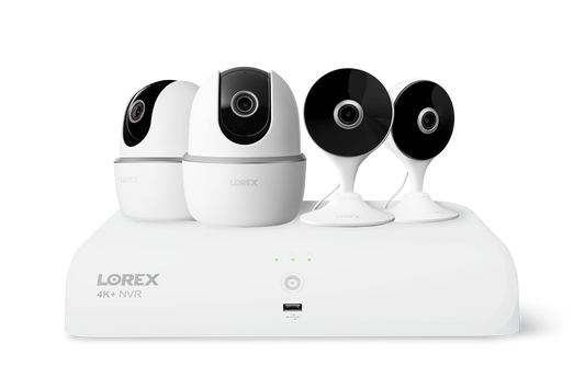 Lorex Wireless Fusion - 4K+ NVR with Two 2K Wi-Fi Indoor Camera and Two 2K Wi-Fi Indoor Pan-tilt Camera
