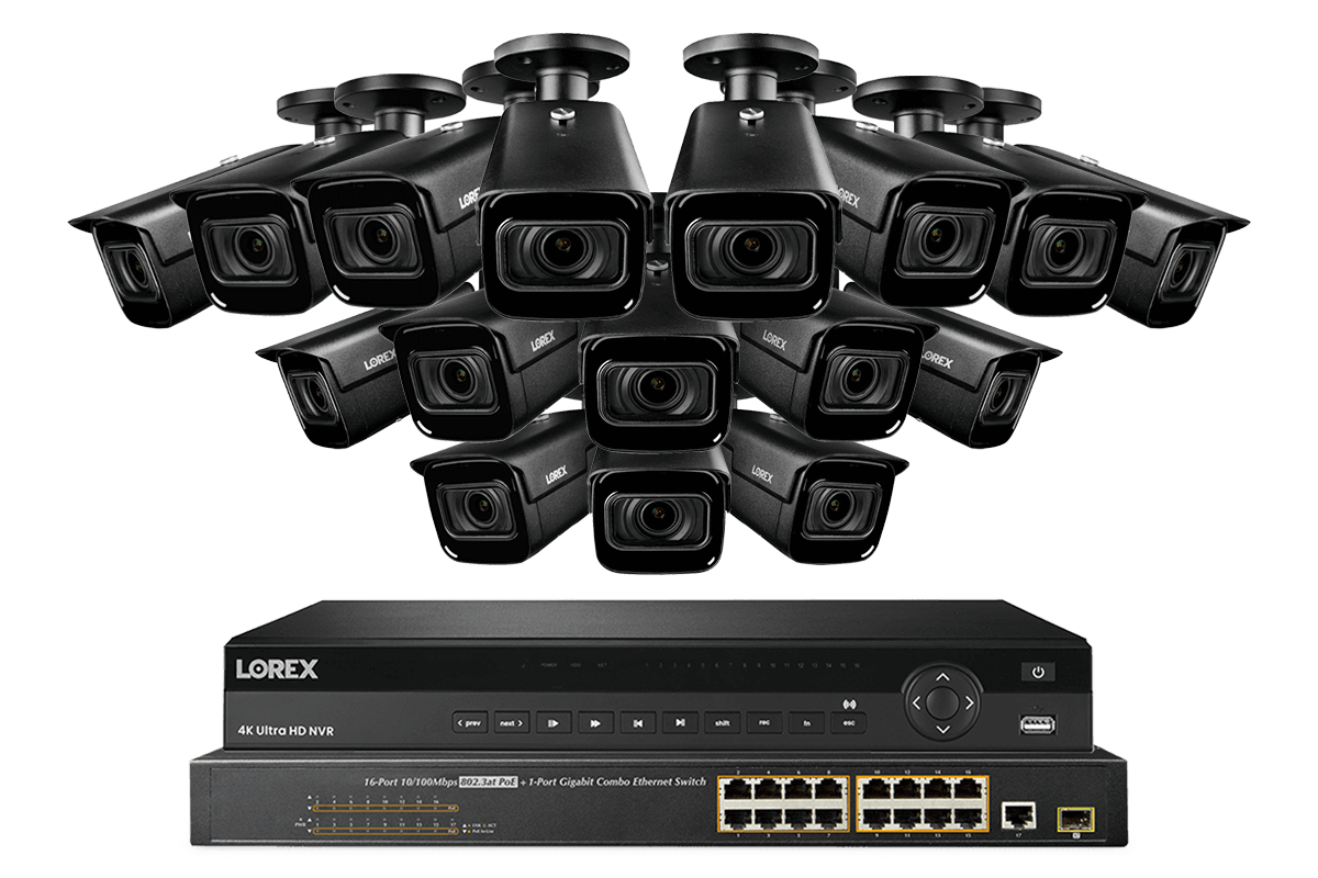 32-channel 4K Nocturnal IP System with Sixteen 4K Smart IP Motorized Varifocal Security Cameras