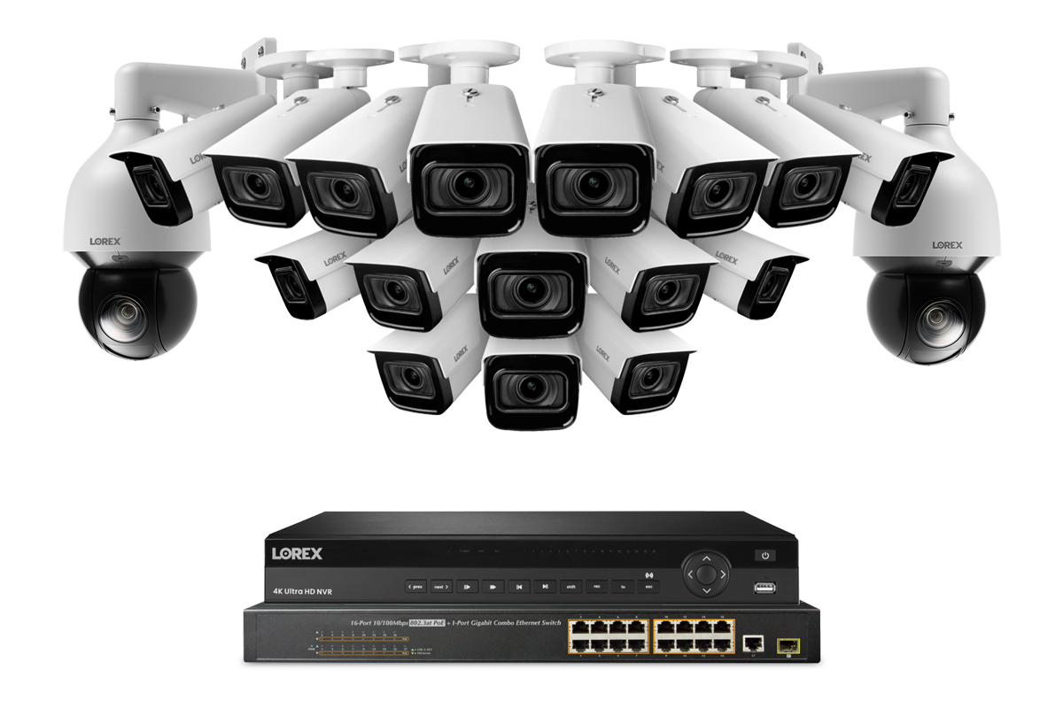 Lorex 4K (32 Camera Capable) 8TB Wired NVR System with 16 Nocturnal 3 Motorized Varifocal Lens Cameras and Two 4K 25x Pan-Tilt Zoom IP Cameras