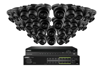Lorex 4K (32 Camera Capable) 8TB Wired NVR System with Nocturnal 3 32 Black Smart IP Dome Cameras Featuring Listen-In Audio and 30FPS Recording