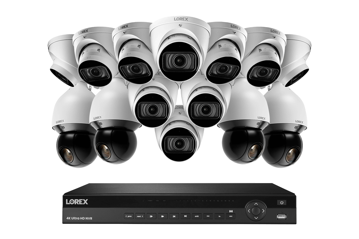 Lorex 4K 16-Channel 3TB Wired NVR System with 10 Nocturnal 3 Motorized Varifocal Smart Dome Cameras and 4 PTZ Cameras