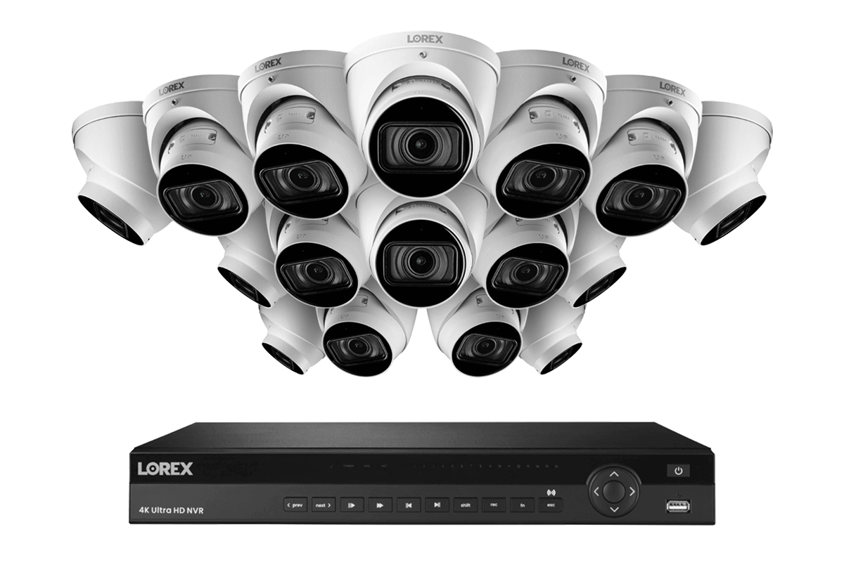 16-Channel Nocturnal NVR System with Sixteen 4K (8MP) Smart IP Optical Zoom Dome Security Cameras with Real-Time 30FPS Recording and Listen-in Audio