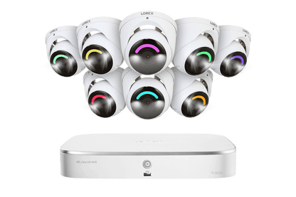 Lorex Fusion 4K 16 Camera Capable (8 Wired and 8 Wi-Fi) 2TB Wired NVR System with Dome Cameras Featuring Smart Security Lighting - Eight Cameras