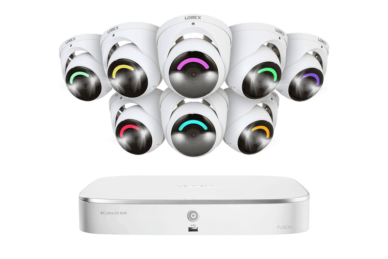 Lorex Fusion 4K 16 Camera Capable (8 Wired and 8 Wi-Fi) 2TB Wired NVR System with Dome Cameras Featuring Smart Security Lighting - Eight Cameras