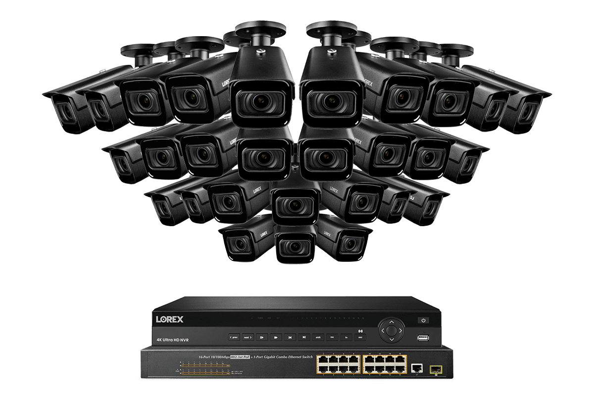 32-Channel NVR System with Twenty-Eight 4K (8MP) Smart IP Motorized Optical Zoom Security Cameras and Real-Time 30FPS Recording