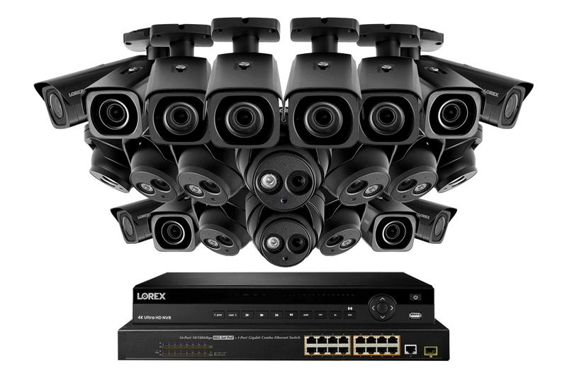 4K Nocturnal IP NVR System with 32-channel NVR, Ten 4K IP Dome and Twelve 4K IP Motorized Zoom Bullet Cameras, 250FT Night Vision