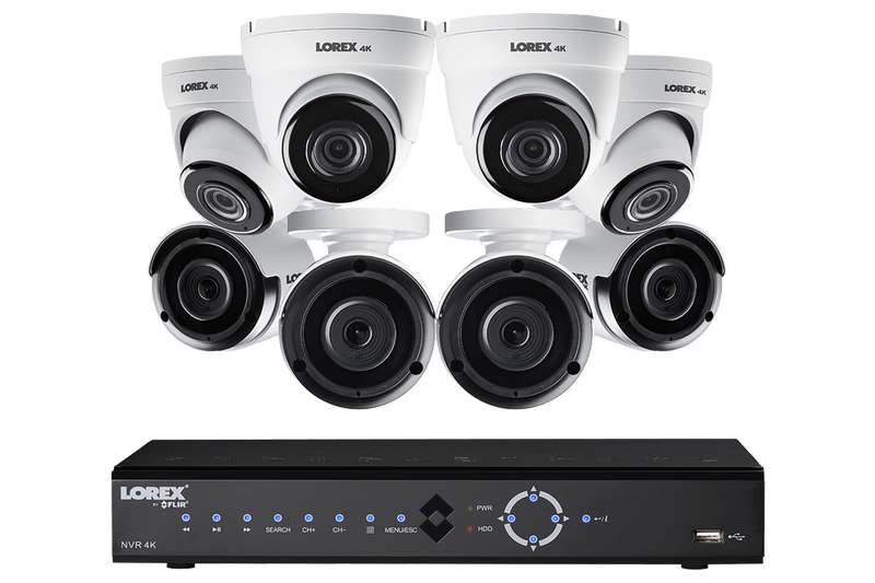 4K Ultra HD IP NVR security camera system with eight 4K IP cameras