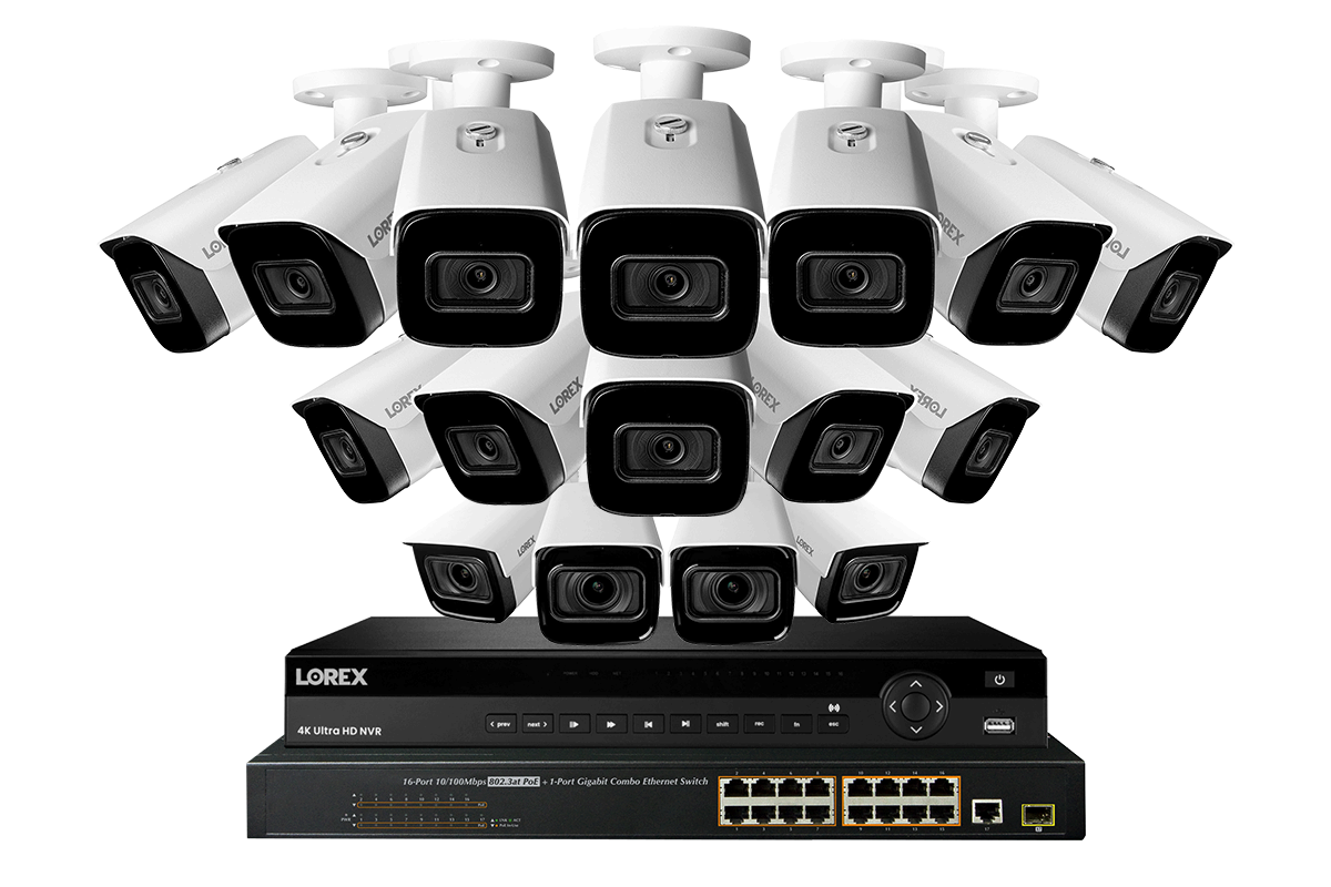 32-channel 4K Nocturnal System with Twelve 4K Smart IP Motorized Varifocal, Four Audio 4K Smart IP Security Cameras and Real-Time 30FPS Recording