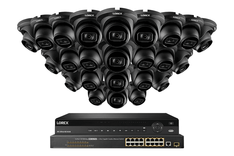 Lorex 4K (32 Camera Capable) 8TB Wired NVR System with Nocturnal 3 24 Black Smart IP Dome Cameras Featuring Listen-In Audio and 30FPS Recording
