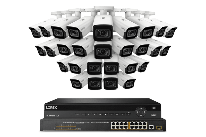 Lorex 4K (32 Camera Capable) 8TB Wired NVR System with Nocturnal 4 Smart IP Bullet Cameras Featuring Motorized Varifocal Lens, Vandal Resistant and 30FPS Recording